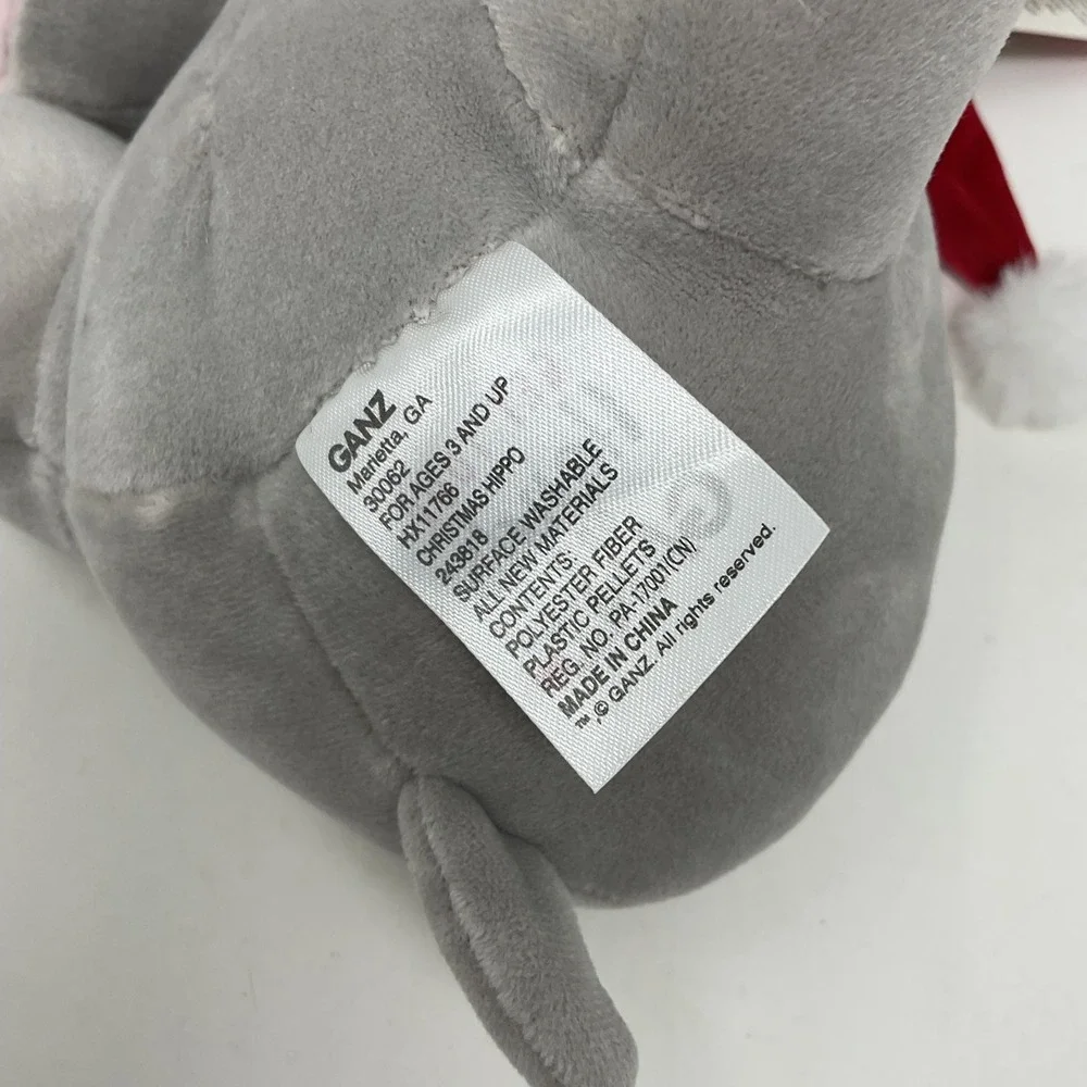 Ganz Gray Hippo Stuffed Plush Santa Hat I Want a Hippopotamus for Christmas
